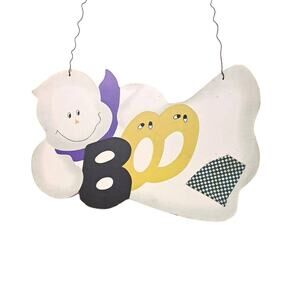 Halloween Hanging Ghost Decor Wood Metal White Boo Indoor Outdoor Decoration
